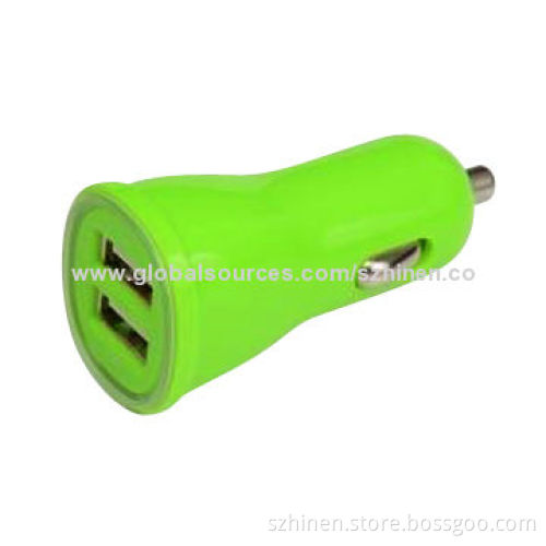 5V DC/1 + 1A Output Car Charger, Made of Fire-proof Material, Auto-protection
